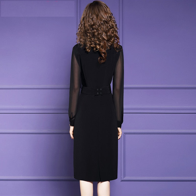 Sophie - Elegant evening dress with sleeves made of black knitwear