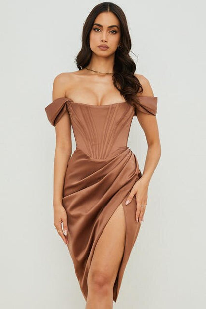 Sandrine - Tight-fitting midi evening dress with straps